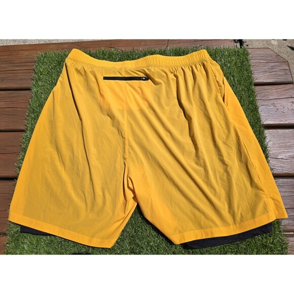 Pudolla Mens Running Workout Lined Shorts Active Yellow Size XXL 3 Pockets - Picture 10 of 14